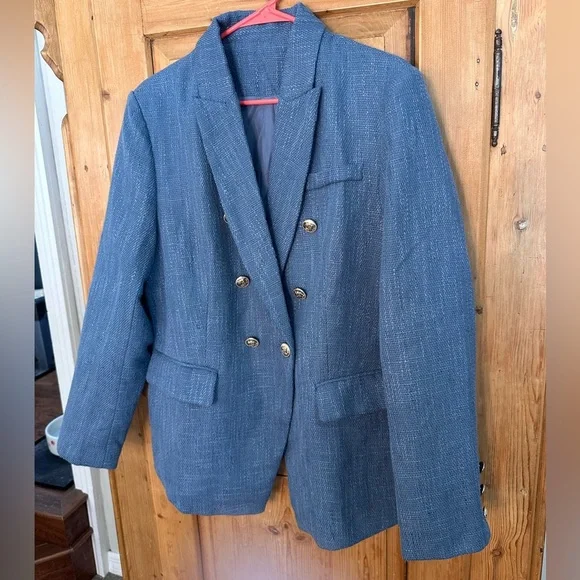 Unbranded Nubby Tweed Slate Blue Blazer With Gold Buttons Very Chic!! Sz XL - Picture 15 of 15